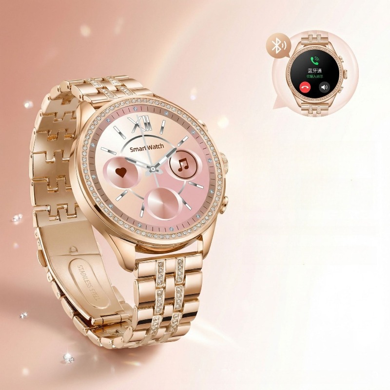 Smartwatch Health Watches For Women - GEN9 다이아몬드 장식 여성용 스마트워치 로즈골드