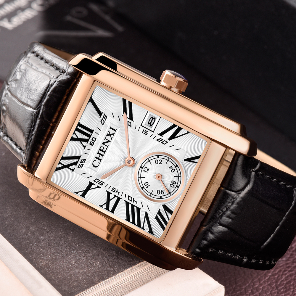 CHENXI 남성용 클래식 스퀘어 브라운 가죽 스트랩  - Smartwatch Watches For Men Brands 리뷰 및 가격
