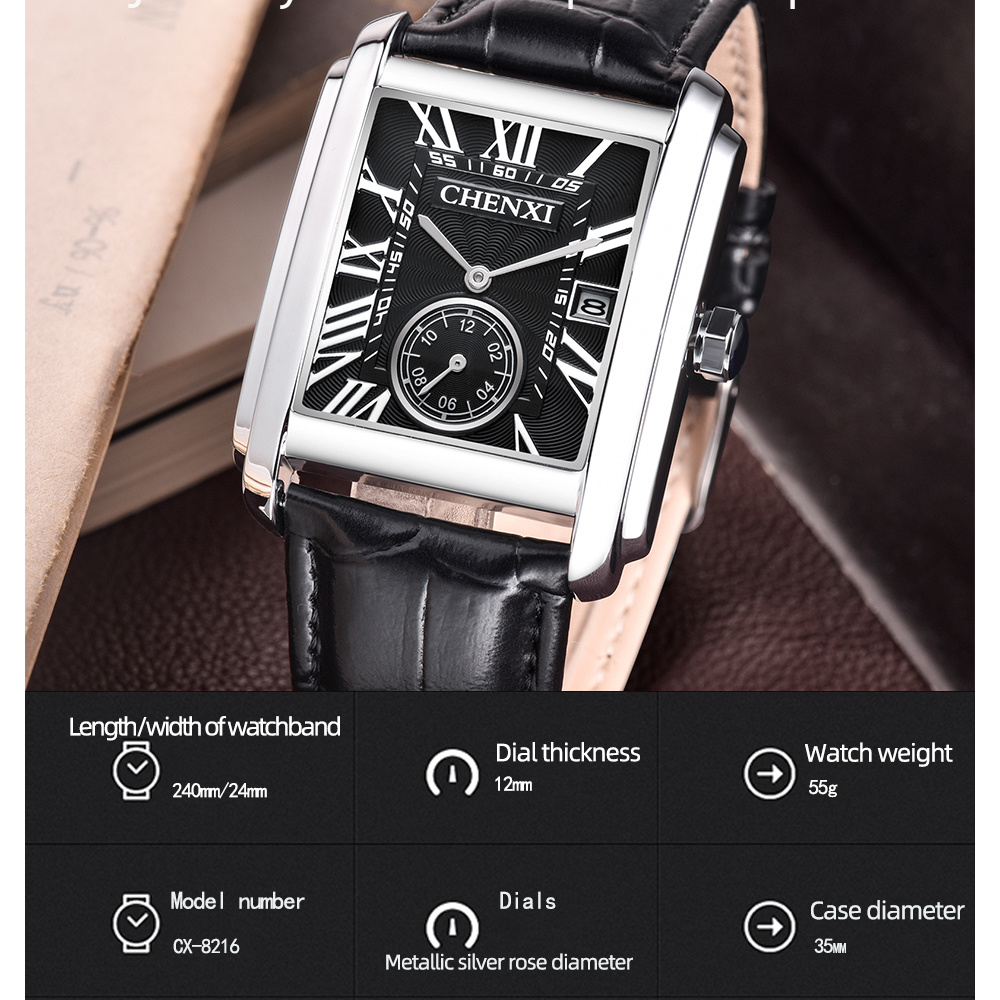 CHENXI 남성용 클래식 스퀘어 브라운 가죽 스트랩  - Smartwatch Watches For Men Brands 리뷰 및 가격