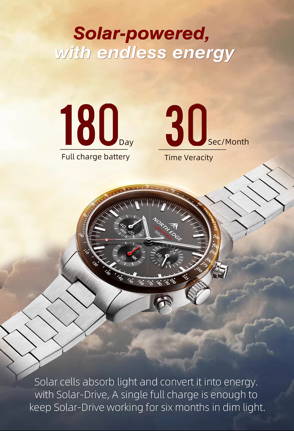 새로운 2026 포인터 태양광 충전식 쿼츠 시계, 정확 - Solar Powered Watch 리뷰 및 가격
